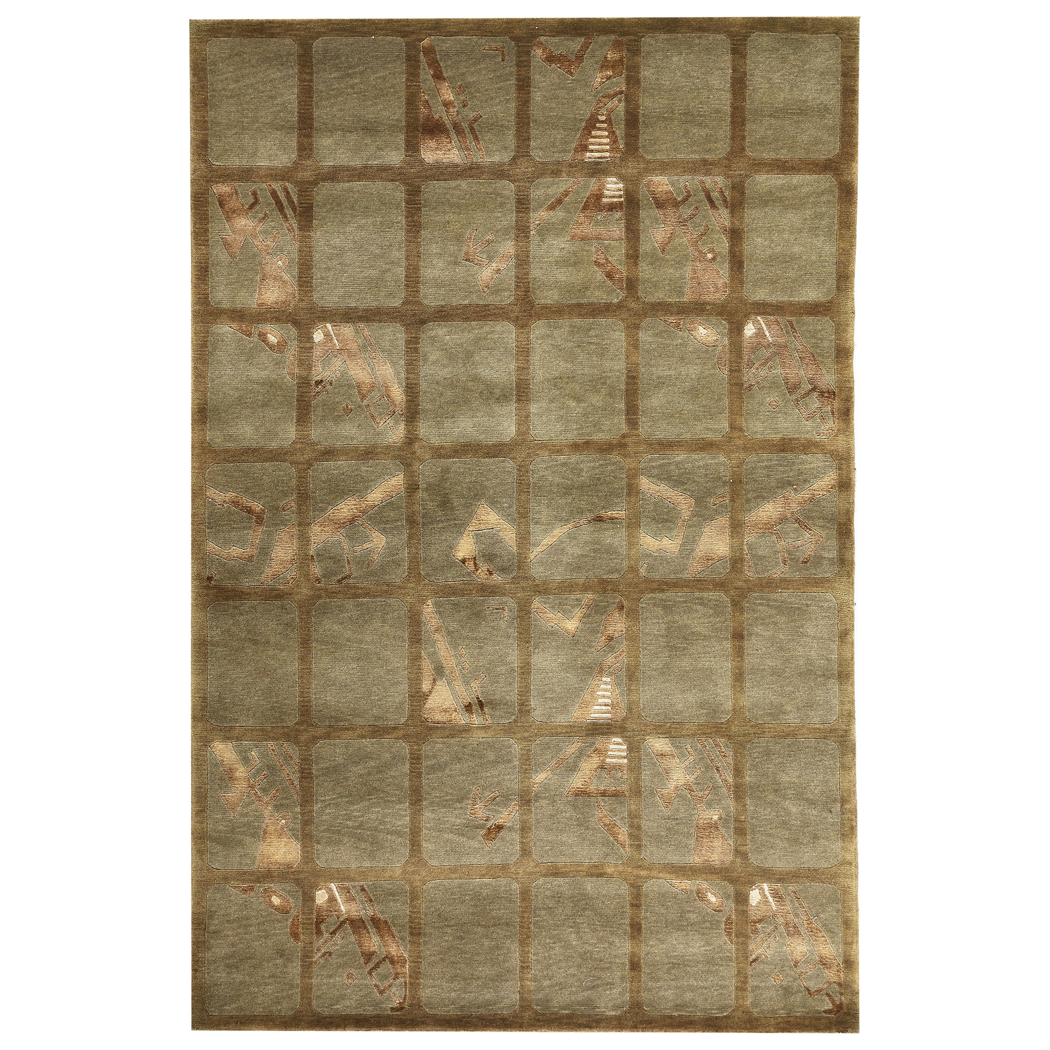 Modern Wool Green Handknotted Rug
