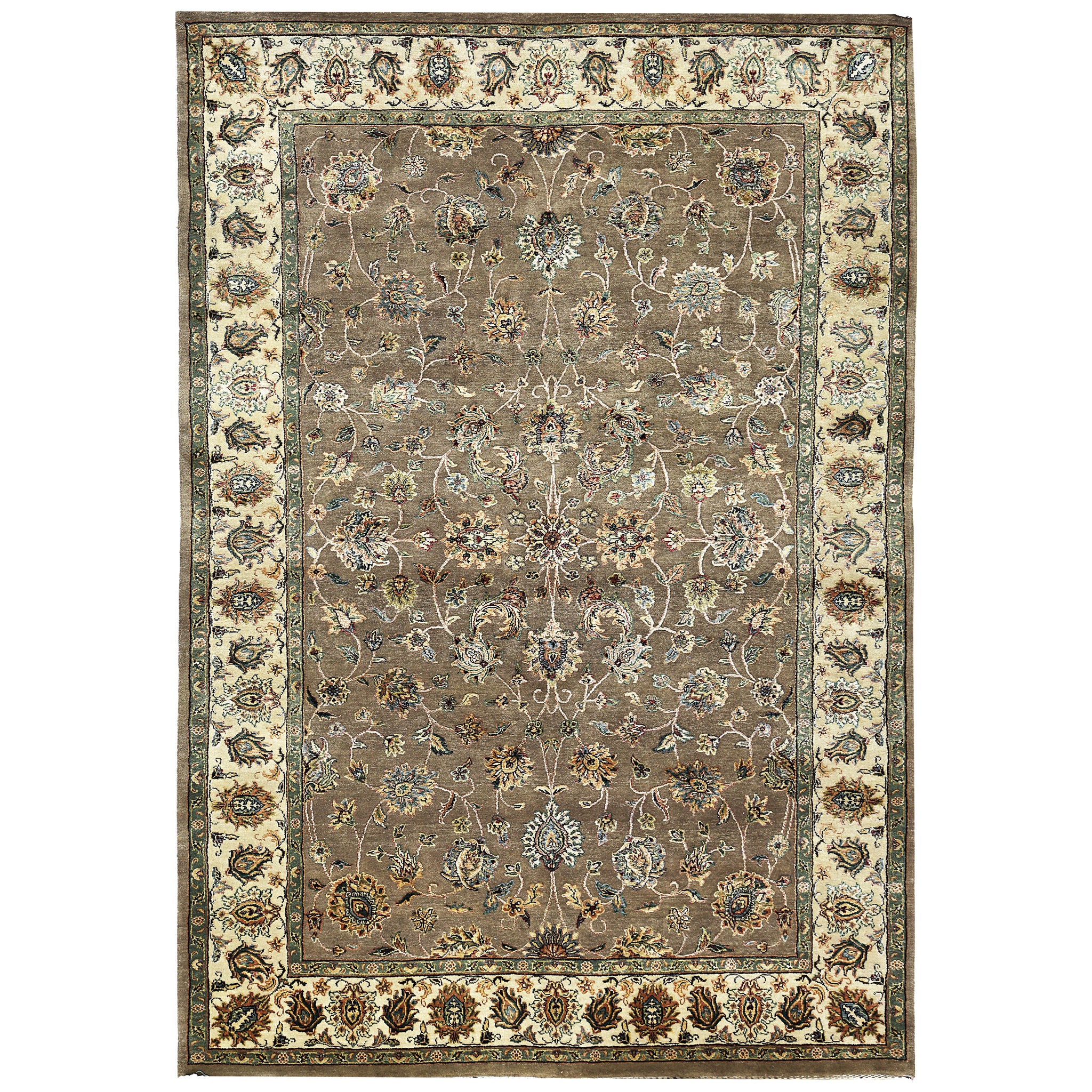 Transitional Wool & Silk Grey Handknotted Rug