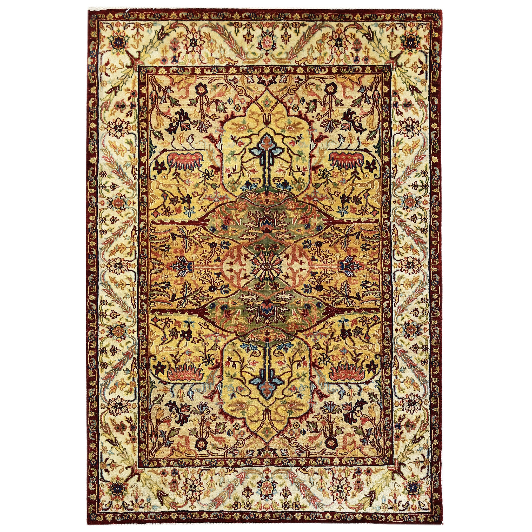 Traditional Wool Yellow Handknotted Rug