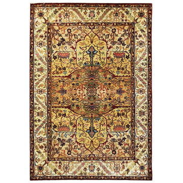 Traditional Wool Yellow Handknotted Rug