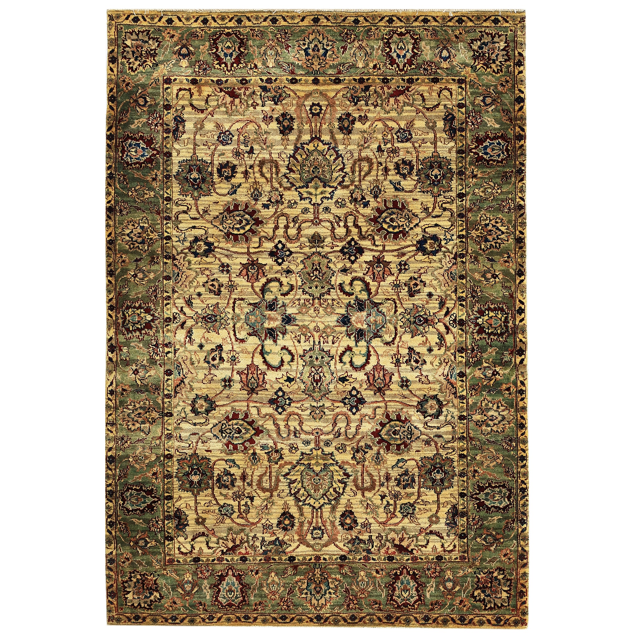 Traditional Wool Yellow Handknotted Rug