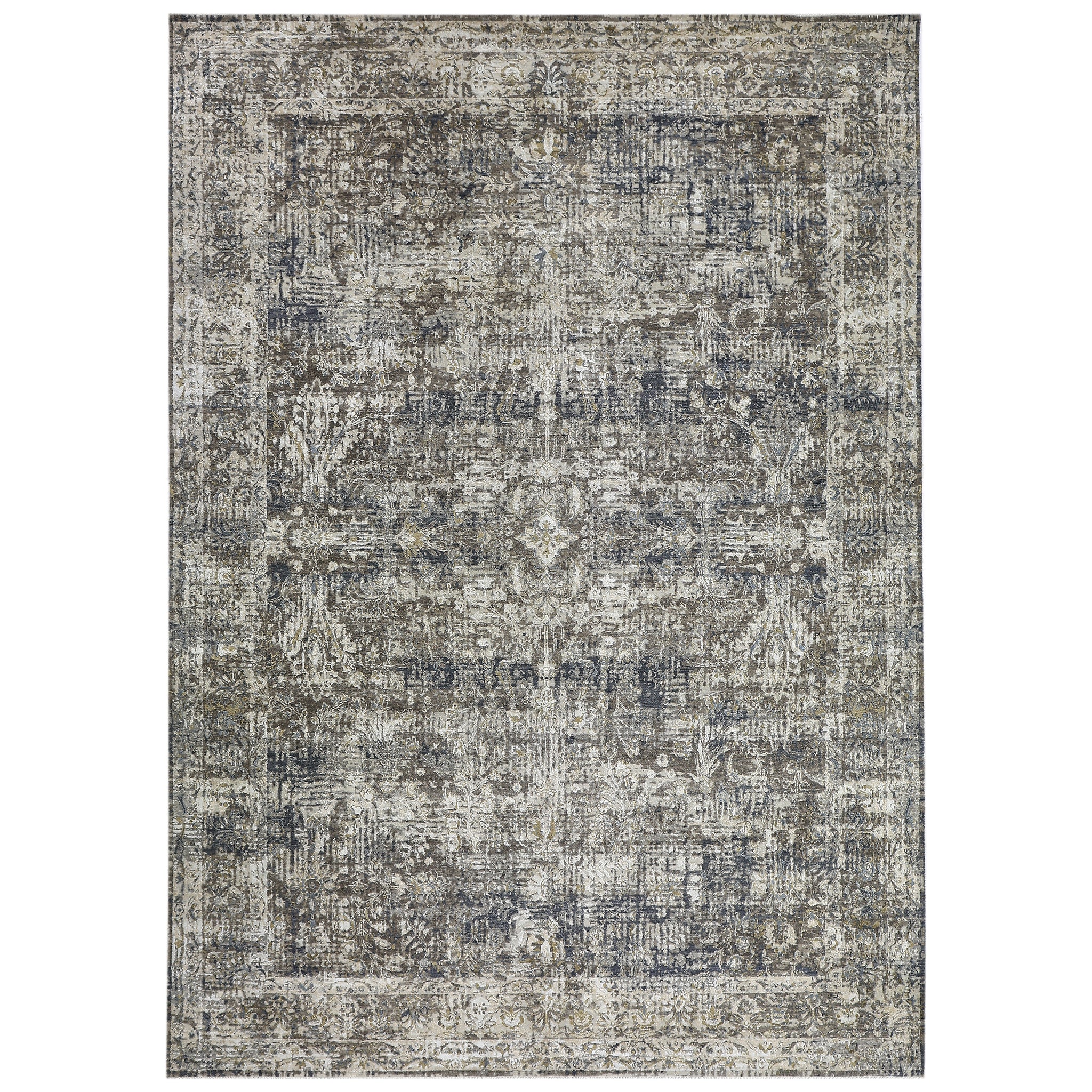 Modern Wool & Silk Grey Handknotted Rug