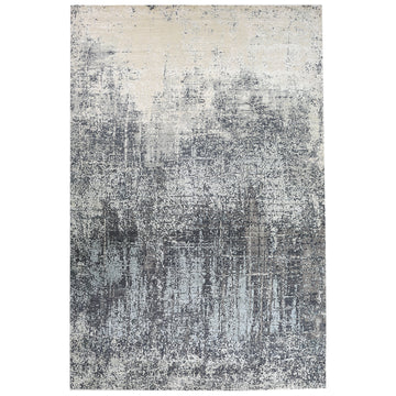 Modern Wool & Silk Grey Handknotted Rug