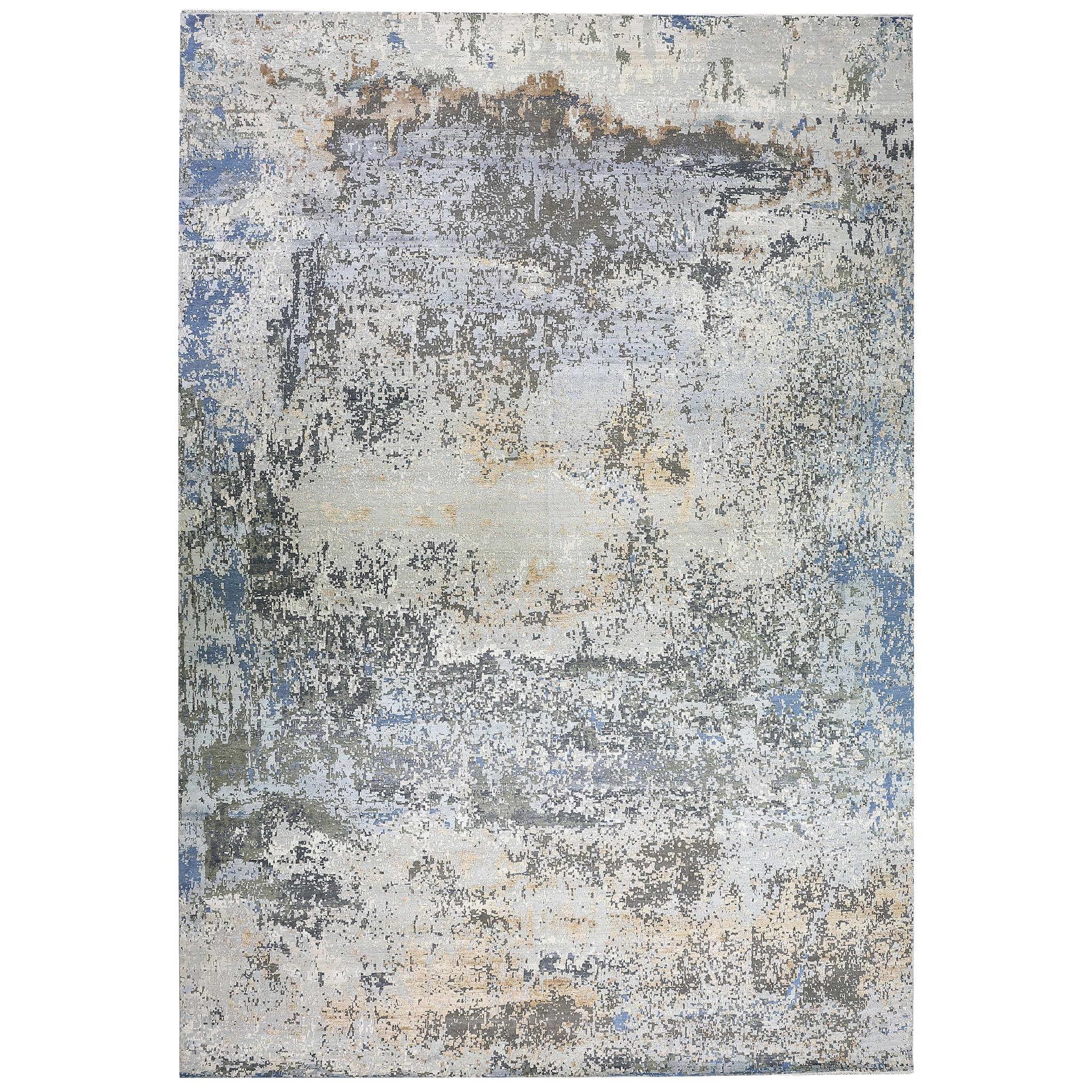 Modern Wool & Silk Grey Handknotted Rug