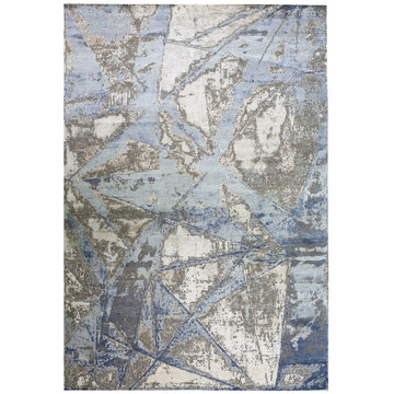 Modern Wool & Silk Grey Handknotted Rug