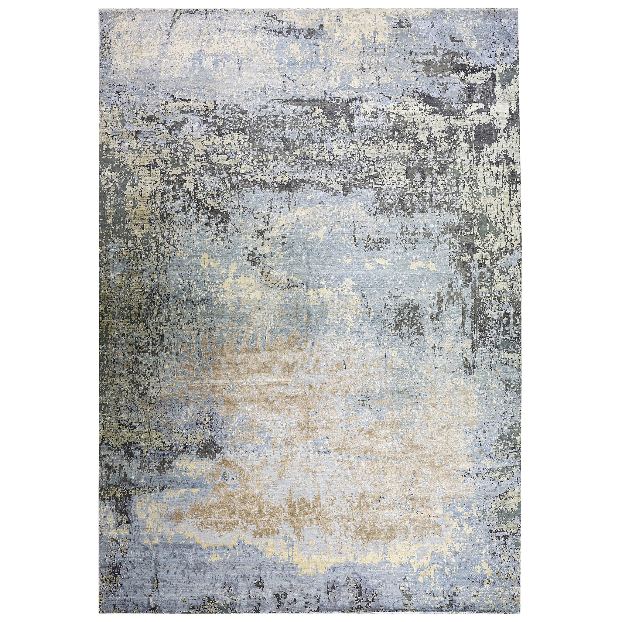 Modern Wool & Silk Grey Handknotted Rug