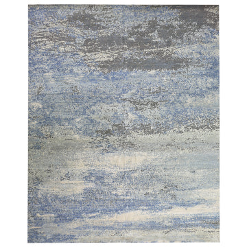 Modern Wool & Silk Grey Handknotted Rug
