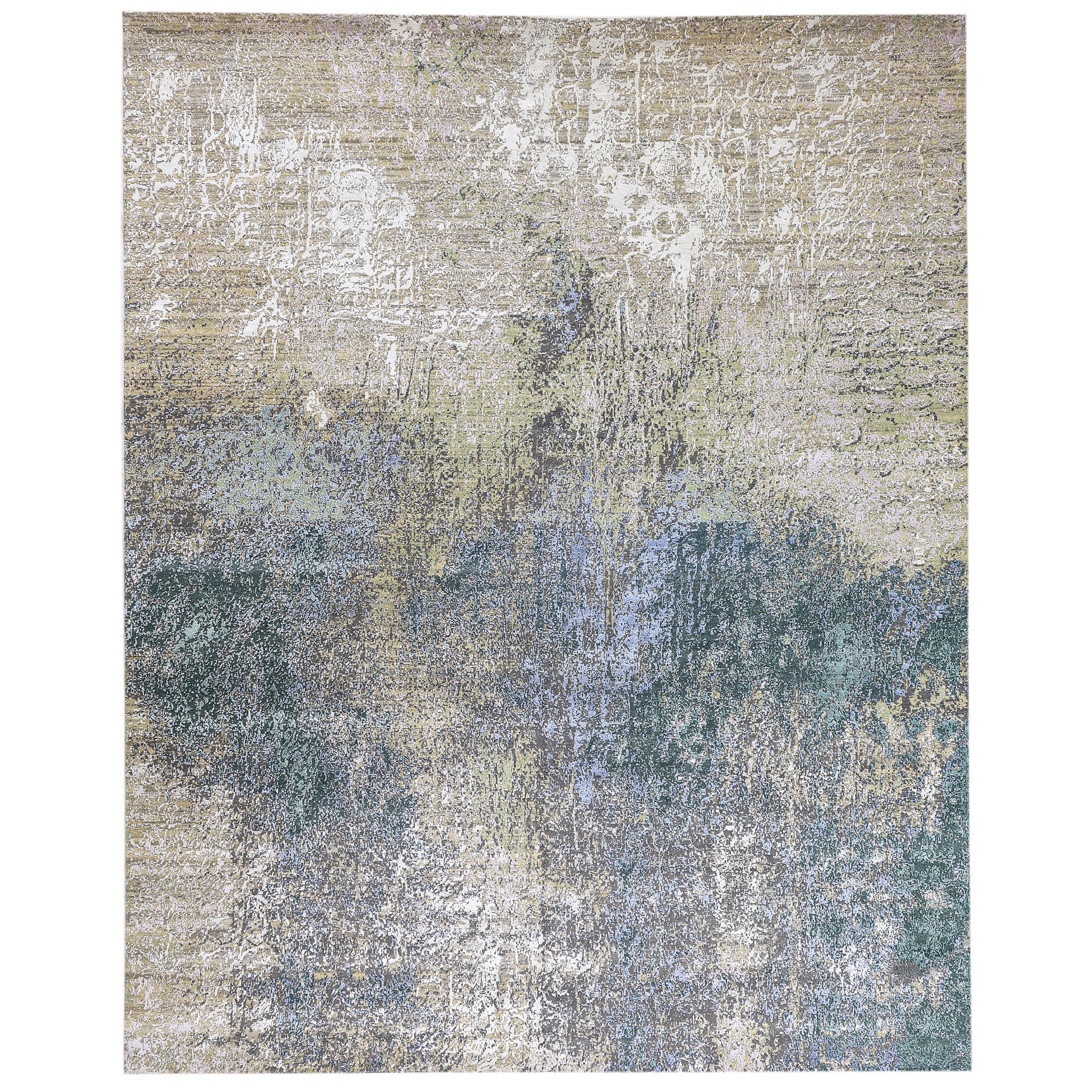 Modern Wool & Silk Grey Handknotted Rug