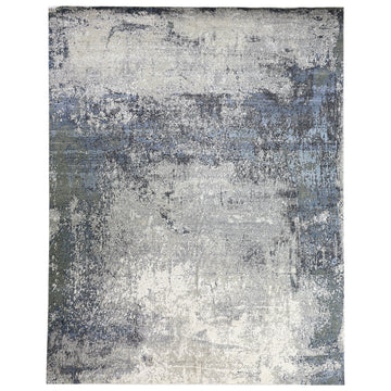 Modern Wool & Silk Grey Handknotted Rug