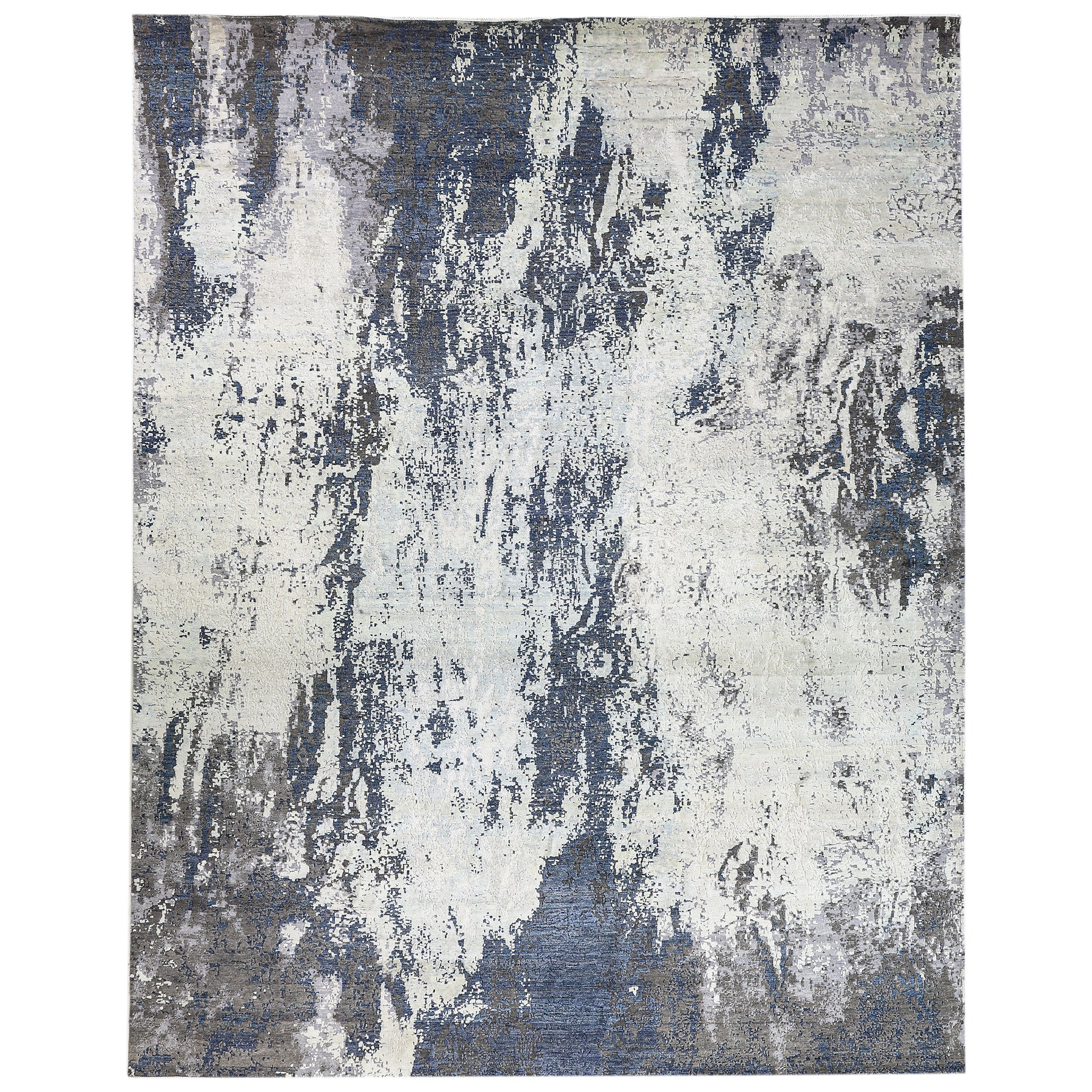 Modern Wool & Silk Grey Handknotted Rug