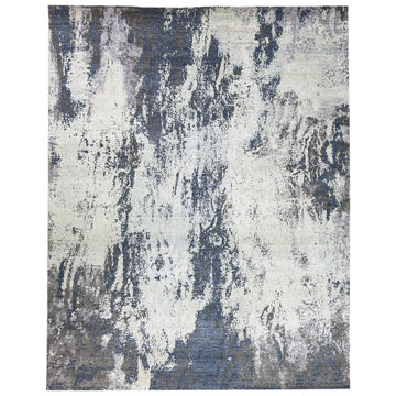Modern Wool & Silk Grey Handknotted Rug