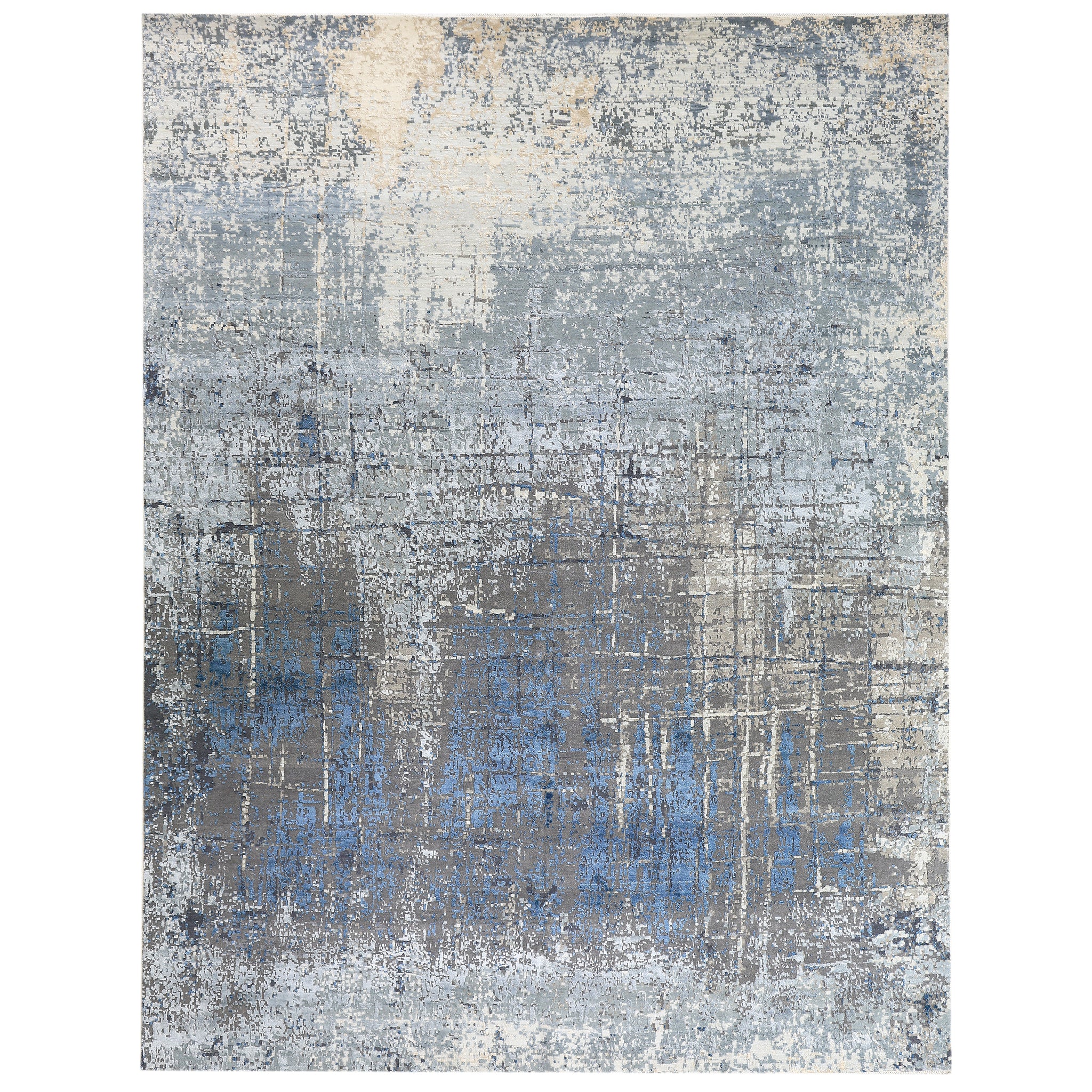 Modern Wool & Silk Grey Handknotted Rug