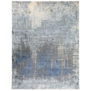 Modern Wool & Silk Grey Handknotted Rug