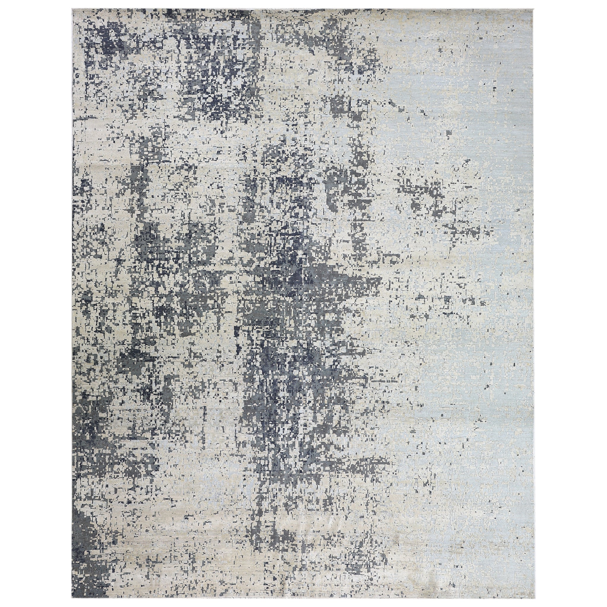 Modern Wool & Silk Grey Handknotted Rug