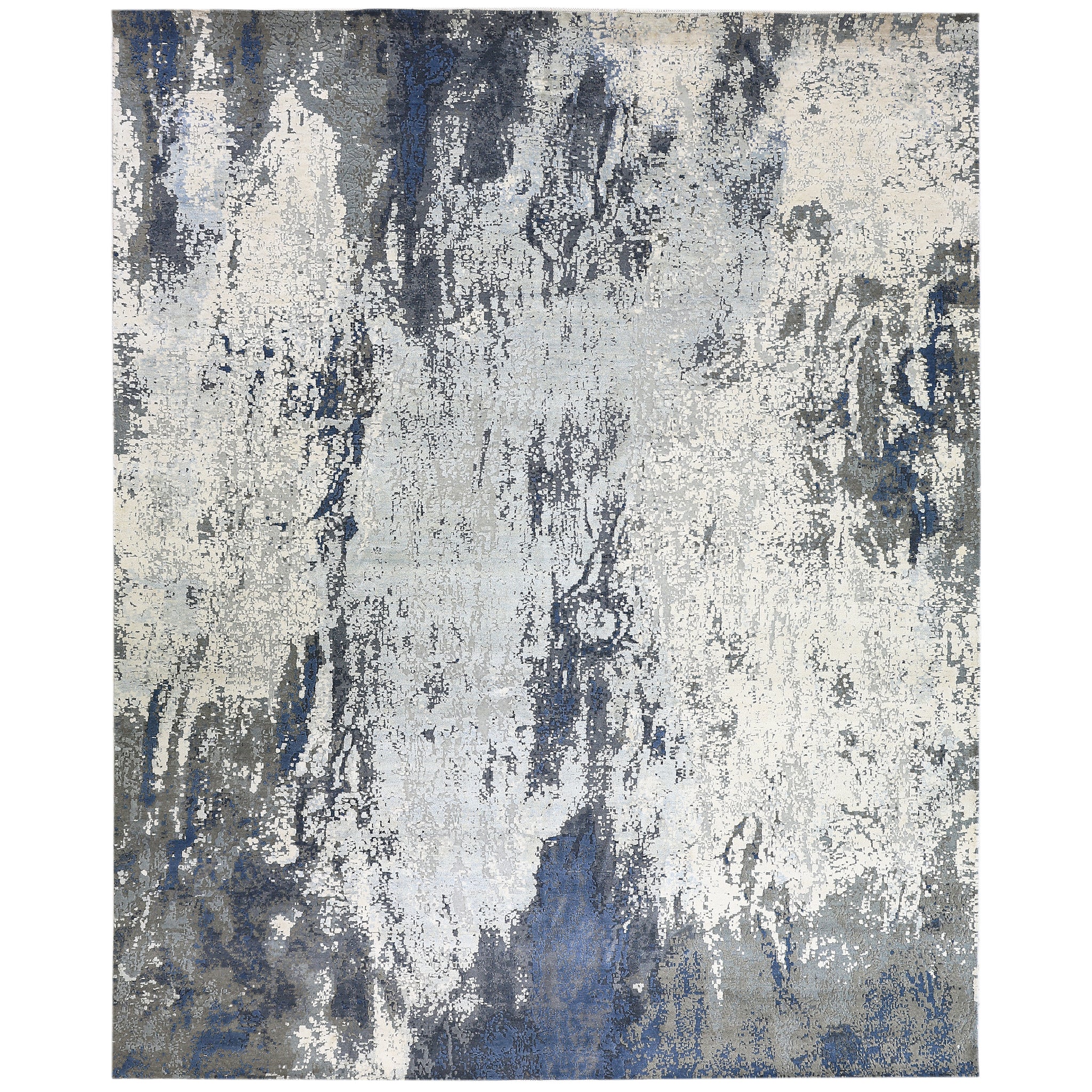 Modern Wool & Silk Grey Handknotted Rug