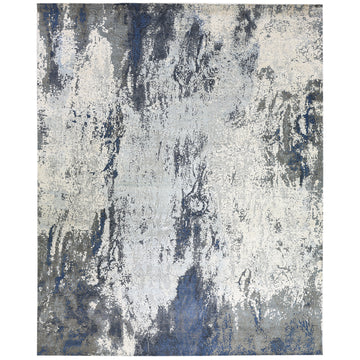 Modern Wool & Silk Grey Handknotted Rug