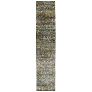 Transtional Silk & Wool Green Handknotted Rug