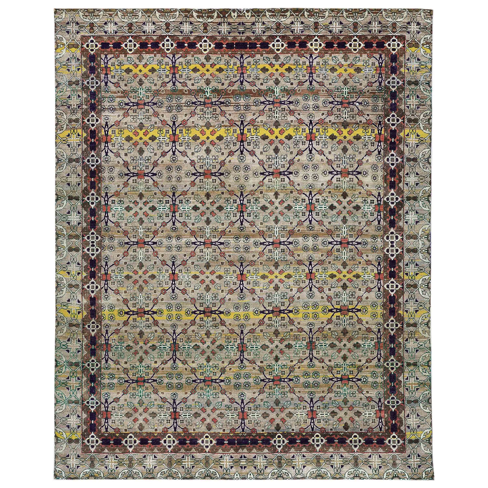 Traditional Wool & Silk Beige Handknotted Rug