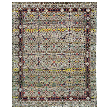 Traditional Wool & Silk Beige Handknotted Rug