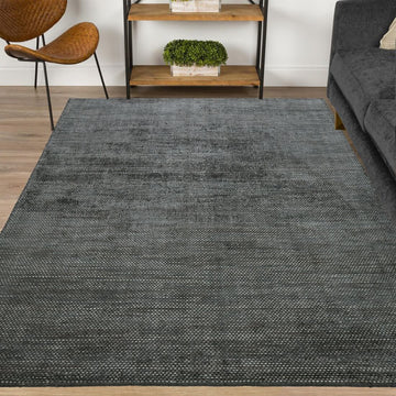 Noir Hand Woven Wool & Viscose Rug - Midnight