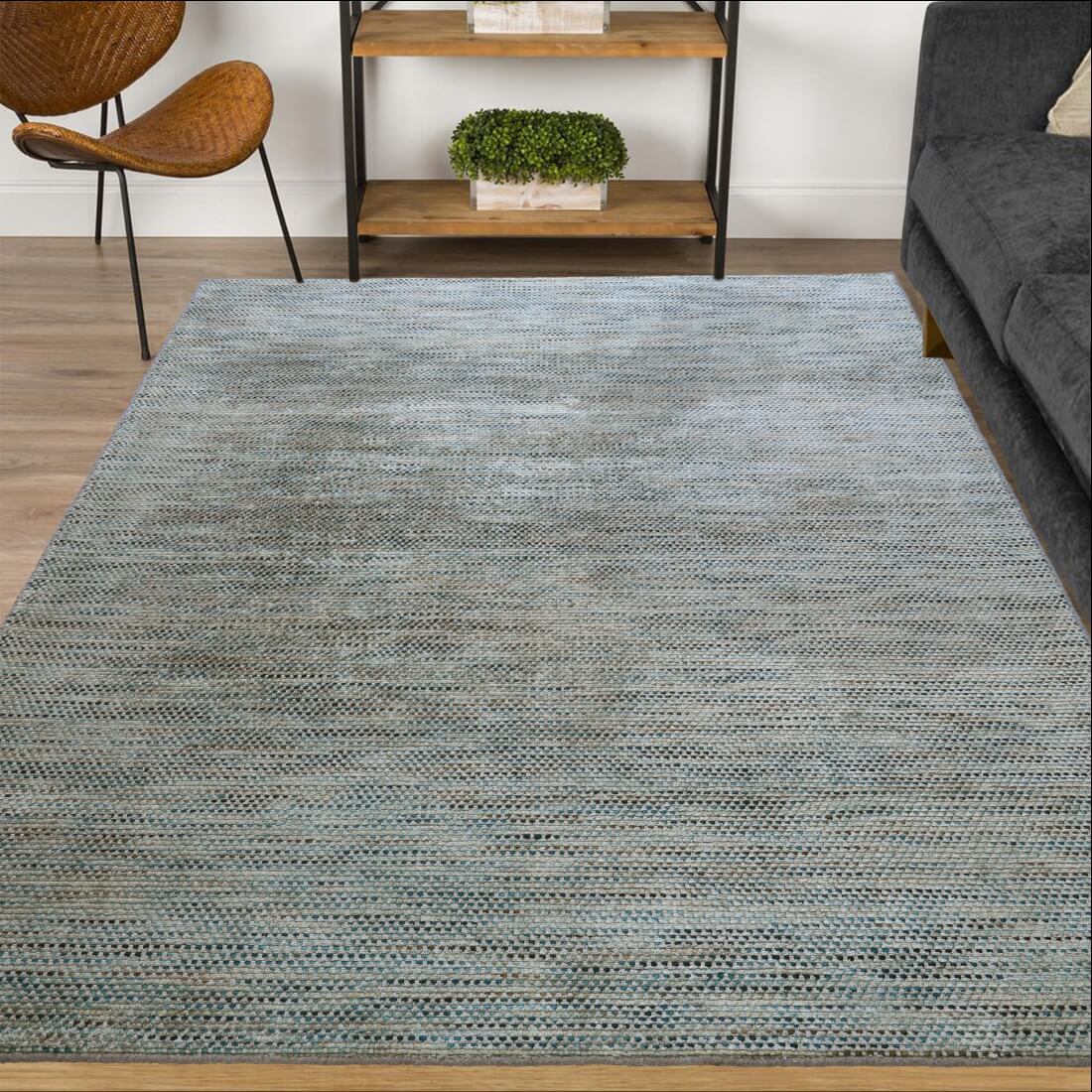 Noir Hand Woven Wool & Viscose Rug - Pewter